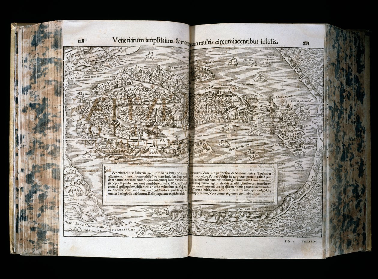ヴェネツィア、コスモグラフィアのイラスト、セバスチャン・ミュンスター作（1488-1552）、木版画、31x22 cm、H.ペトリプリント、バーゼル 作： セバスチャン・ミュンスター
