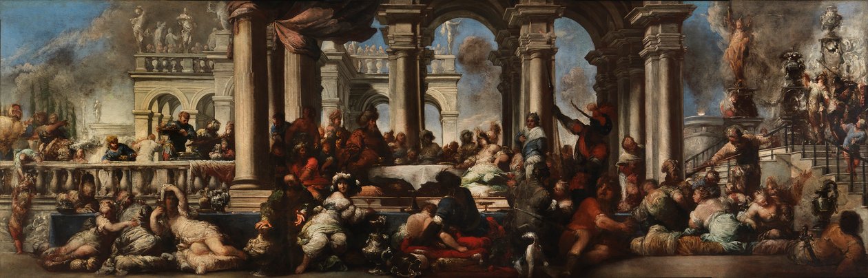 クレオパトラの晩餐会、1660年。 作： セバスティアーノ・マッツォーニ