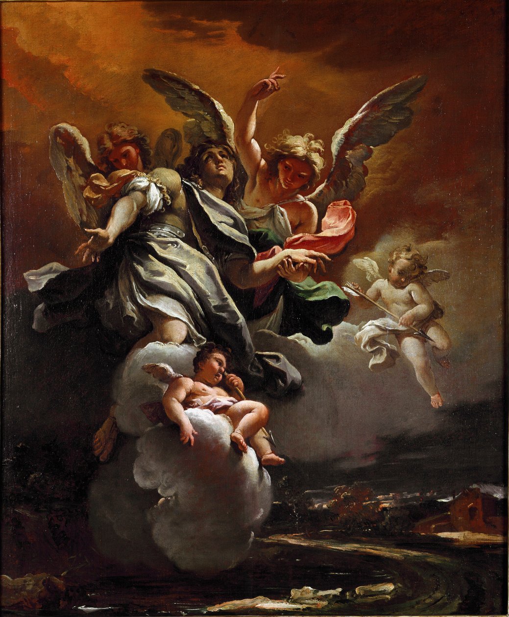 聖セバスティアンの神化 セバスティアーノ・リッチ（1659-1734）による絵画 1694年 薄さ78,5x63,5 cm ミラノ、スフォルツェスコ城の市民ラクコルテ（Civiche Raccolte del Castello Sforzesco 作： セバスティアーノ・リッチ
