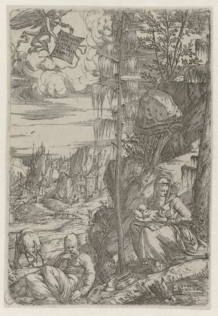 エジプトへの逃亡中の休息 作： Sebastiano de'Valentinis