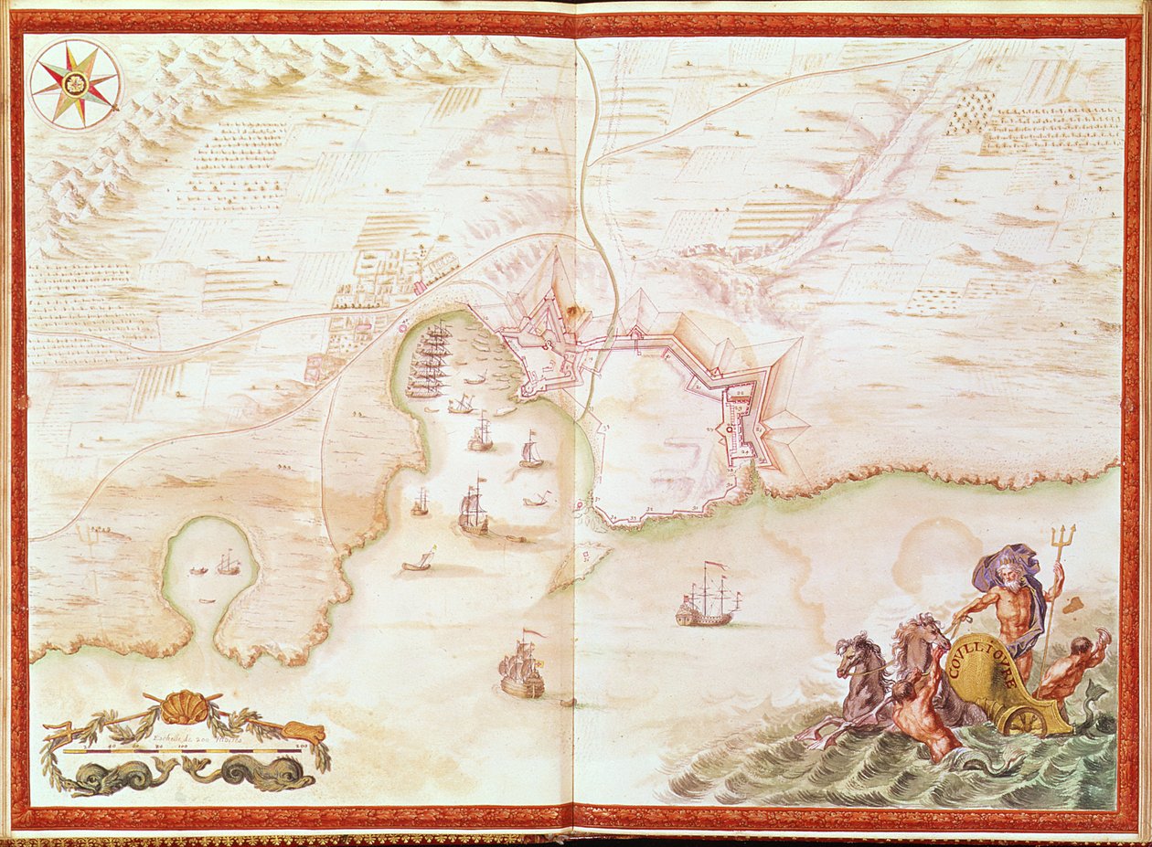 Ms. 986、Vol.1 &39;Louis XIV Atlas&39;、map of Collioure、1683-88 作： セバスチャンルプレストレドゥヴォーバン