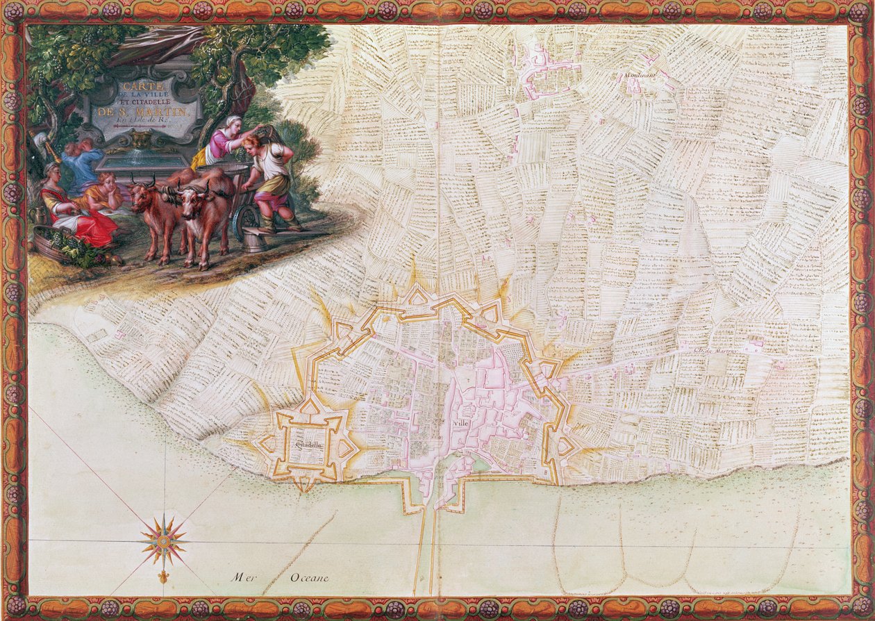 Ms. 988、Tome 3、fol。 39「アトラスルイ14世」からのサンドマルタンの町と要塞の地図、1683-88年（ペン、インク、ガッシュ） 作： セバスチャンルプレストレドゥヴォーバン
