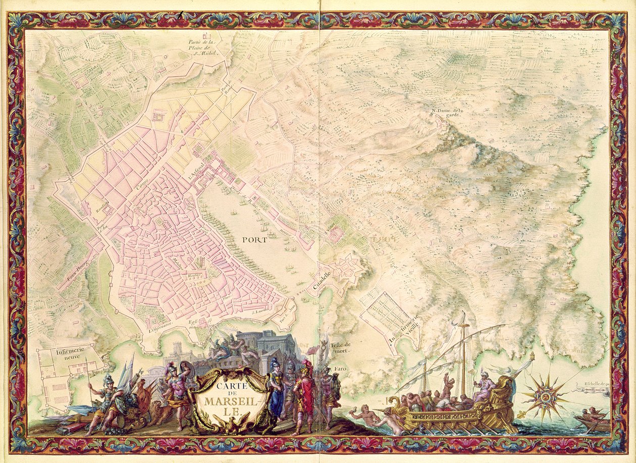 Ms. 988 Vol.3、fol.61 &39;Louis XIV Atlas&39;、map and plan of Marseille、1683-88 作： セバスチャンルプレストレドゥヴォーバン