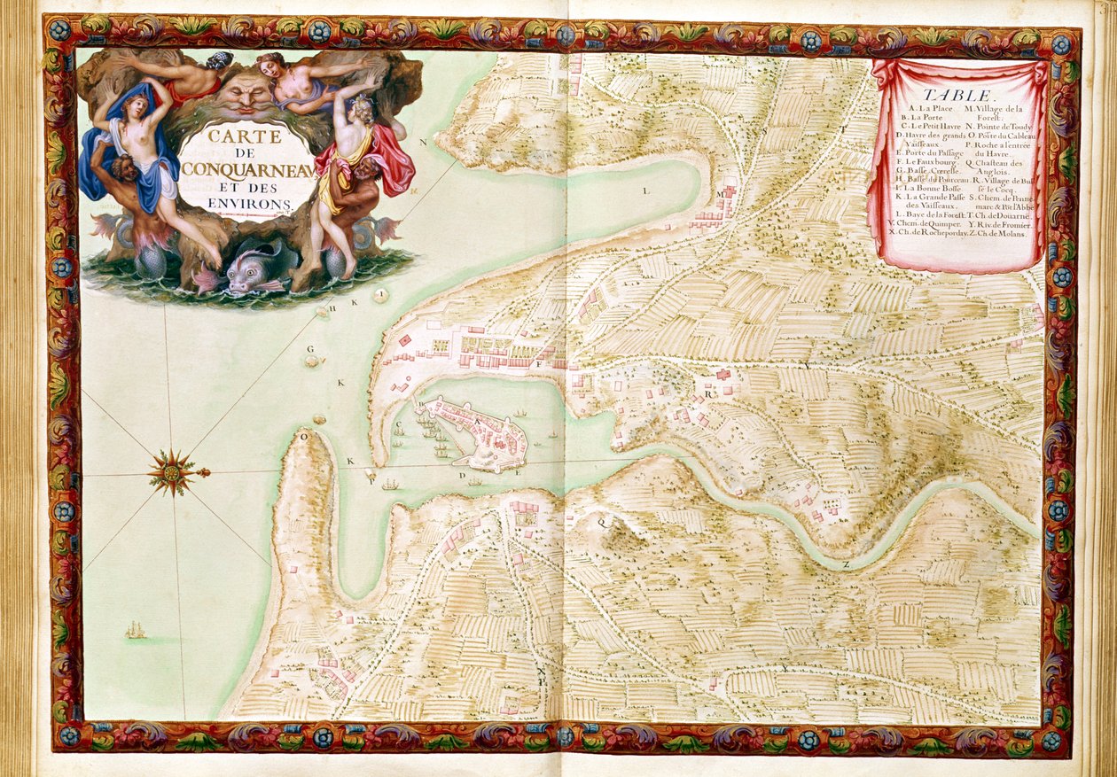 Ms 988ボリューム3 fol.31「アトラスルイ14世」からのコンカルノーの地図、1683-88 作： セバスチャンルプレストレドゥヴォーバン
