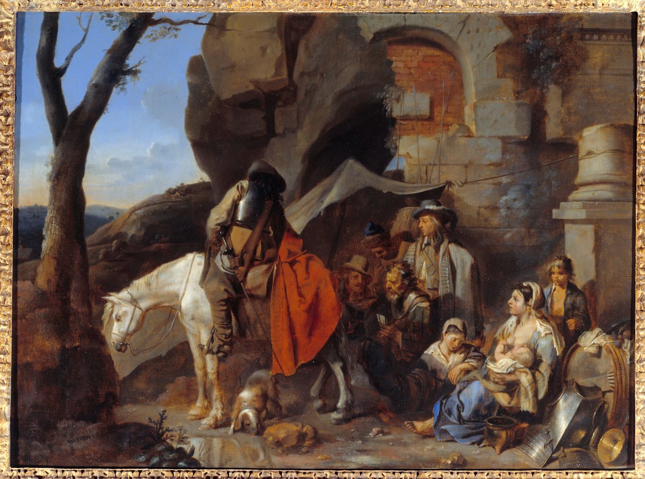 兵士の停留所（かつてはHalte de bohemiensと呼ばれていた） Sebastien Bourdon（1616-1671）による絵画 17世紀 日。0.43x0.58 m 作： セバスチャンブルドン