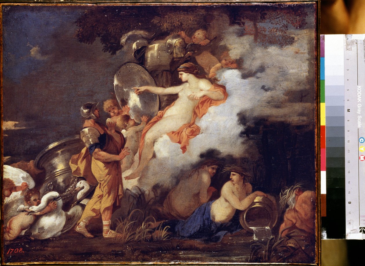 "Venus and Aeneas" (ヴィーナスとアエネアス) ヴィーナスは息子のアエネアスに旅の手助けをするために現れます。 Sebastien Bourdon (1616-1671) 作 1650-1660 Dim. 45.5x54.5 cm エルミタージュ美術館、サンクトペテルブルク 作： セバスチャンブルドン