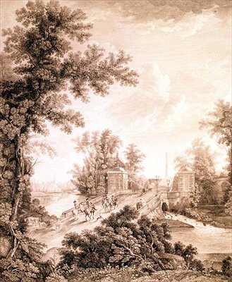 ガッチナのコネタブル・オベリスクの眺め、イワン・ドミトリーヴィチ・テレギン（b.1779）の彫刻、1800年頃（エッチングにエングレービングを施したもの） 作： ザーメン・フェドロビッチ・シュチェドリン