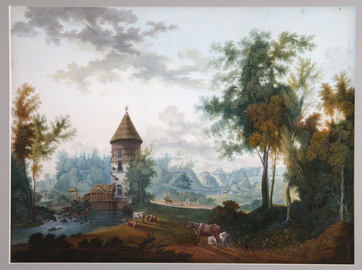 1797 年以前のパブロフスク公園の製粉所とピル塔 作： セミョン・フョードロヴィッチ・シチェドリン