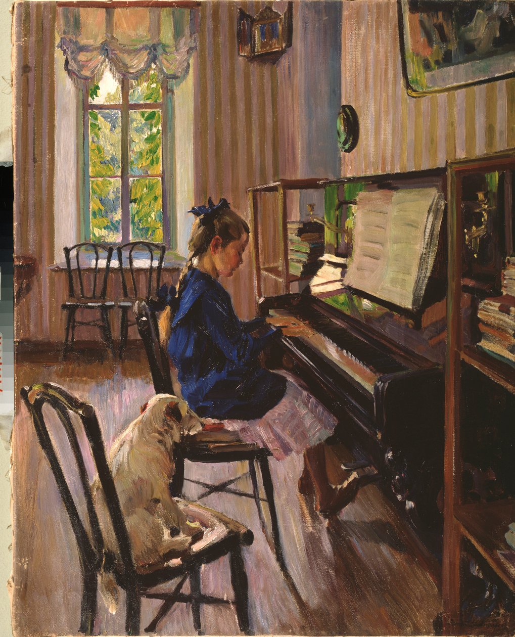 ピアノで - Sergei Arsenyevich Vinogradov（1869-1938）による絵画、キャンバスに油彩 作： セルゲイ・アルセネビッチ・ヴィノグラドフ