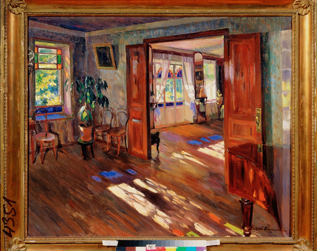 家の中 - Sergei Arsenyevich Vinogradov（1869-1938）による絵画、キャンバスに油彩 作： セルゲイ・アルセネビッチ・ヴィノグラドフ