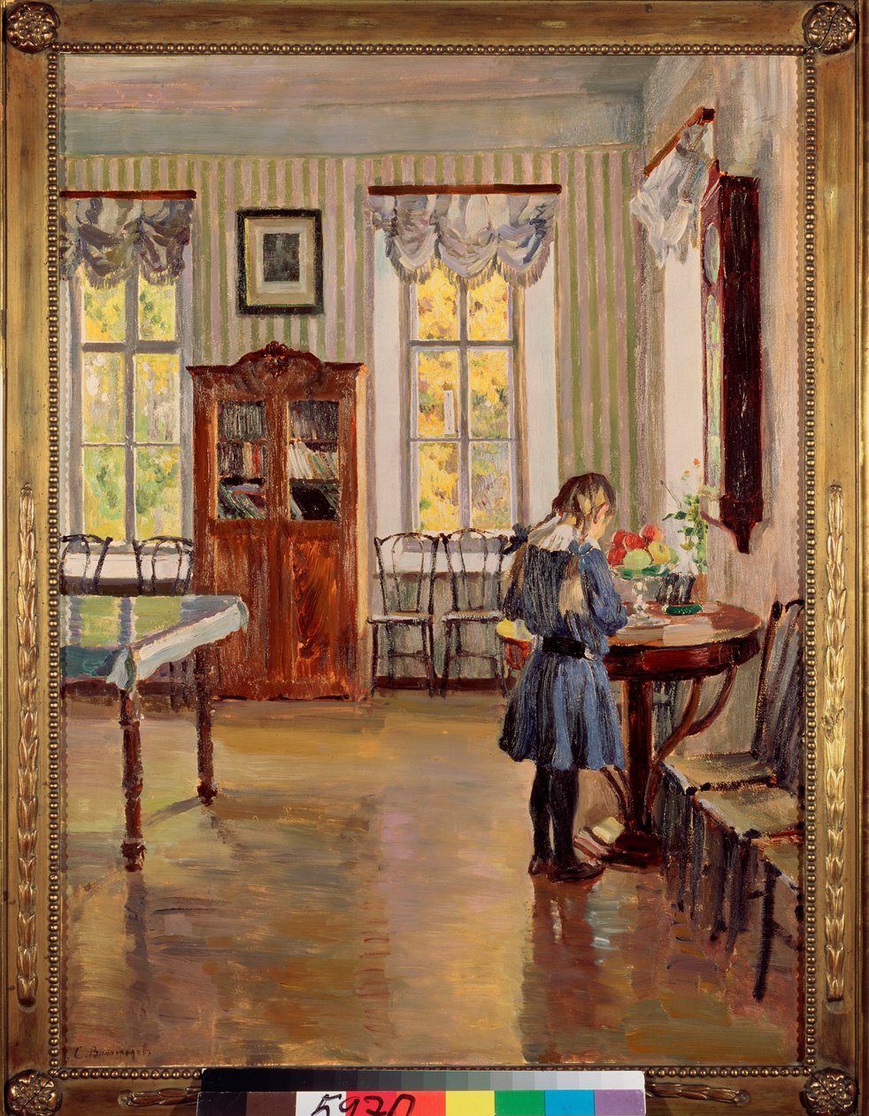 家の中 - Sergei Arsenyevich Vinogradov（1869-1938）による絵画、キャンバスに油彩 作： セルゲイ・アルセネビッチ・ヴィノグラドフ