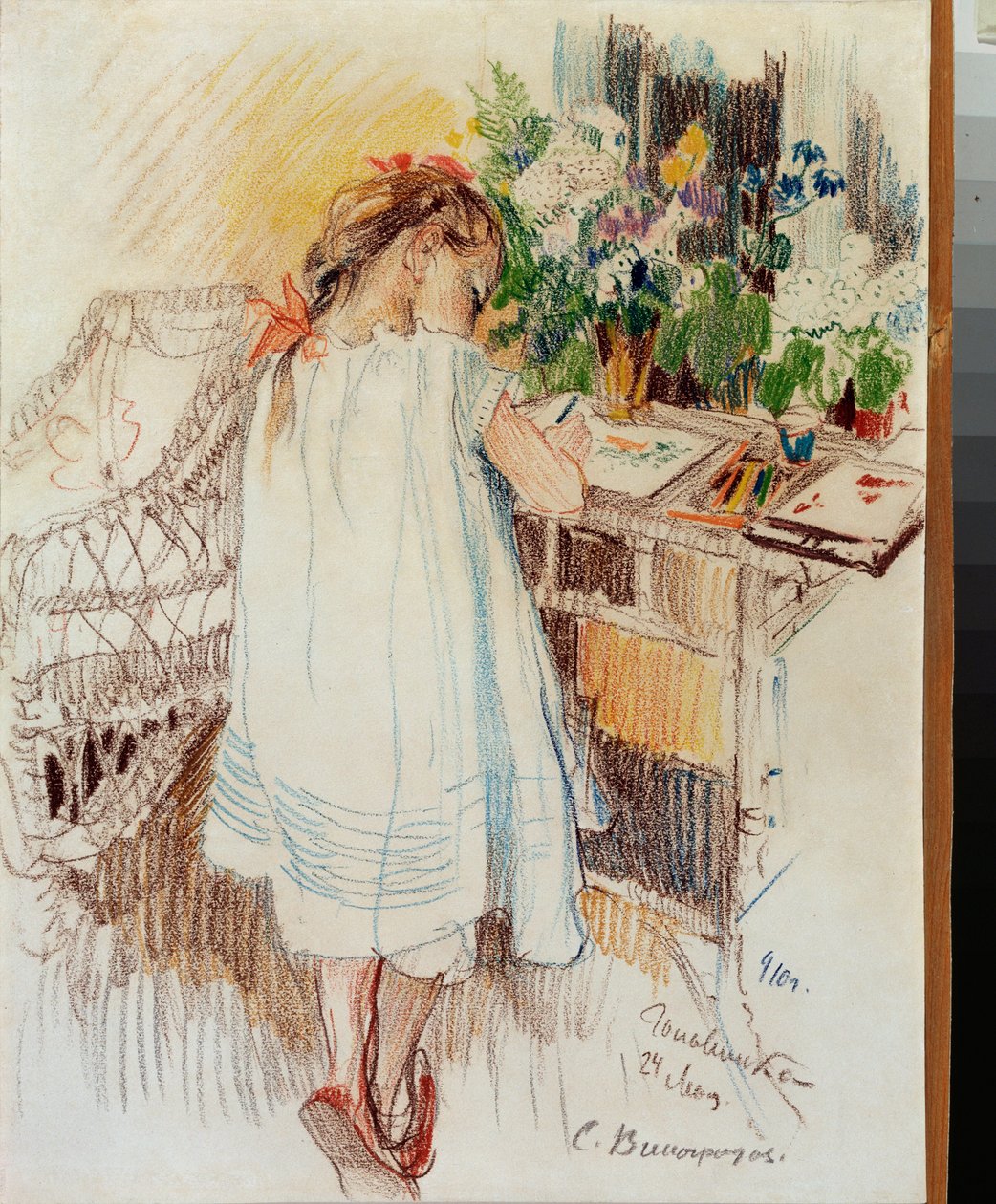 Une petite (A Little One) - Sergei Arsenyevich Vinogradov (1869-1938) によるアートワーク、紙に色鉛筆 作： セルゲイ・アルセネビッチ・ヴィノグラドフ