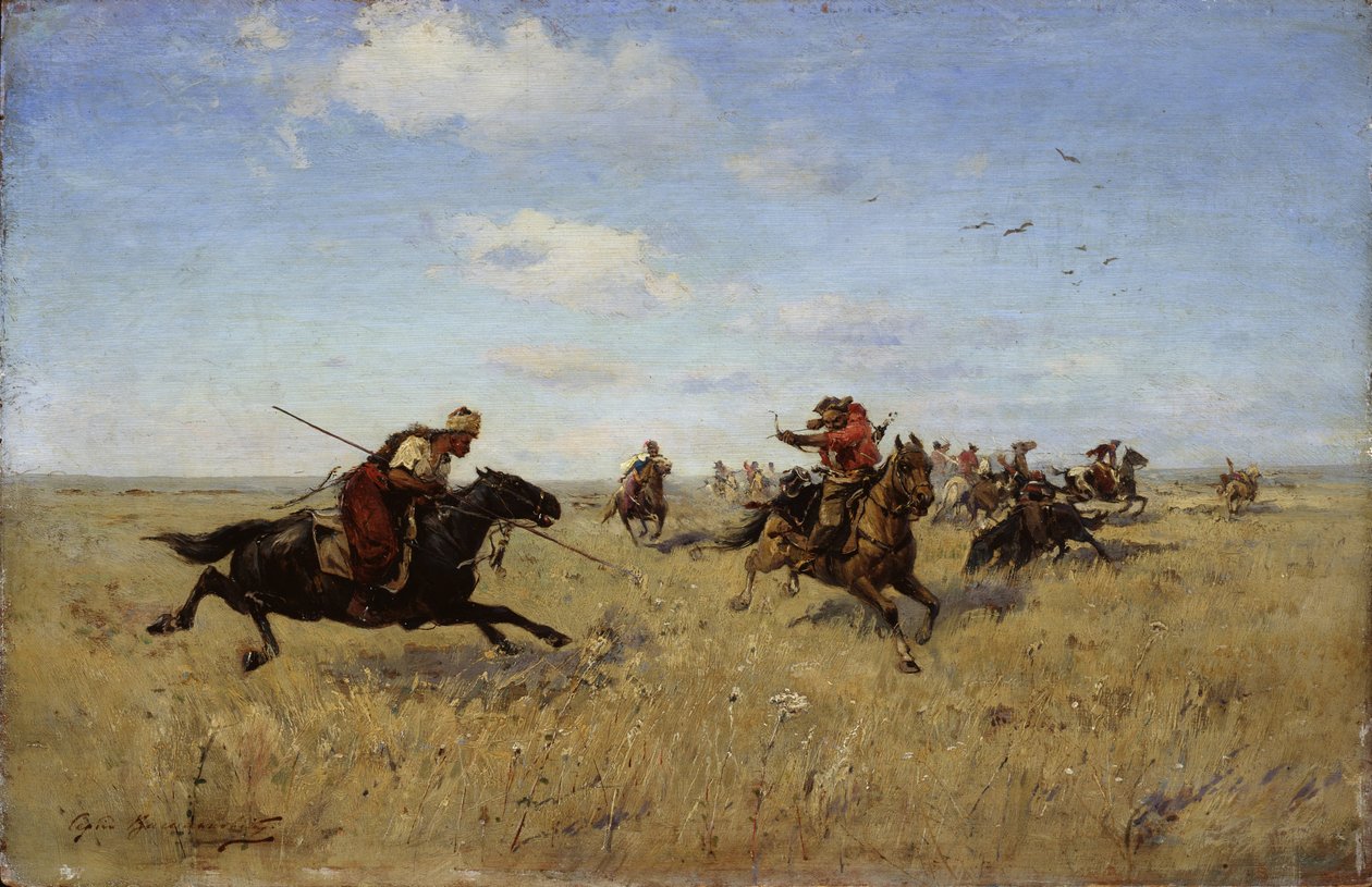 ドニエプル・コサックとタタール人との戦い、1892年 作： セルヒーイ・イワノビッチ・ヴァシルコフスキー
