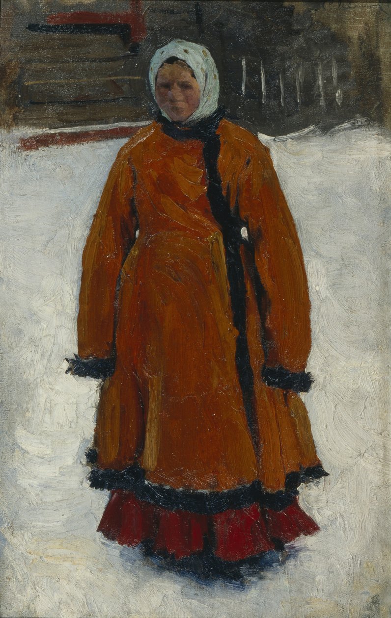 赤い毛皮のコートを着た少女、1903-1906年 作： セルゲイ・ヴァシレヴィッチ・イワノフ