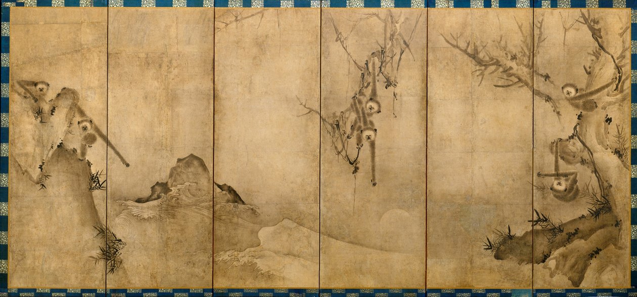 風景の中のテナガザル、1570年頃 作： 雪村