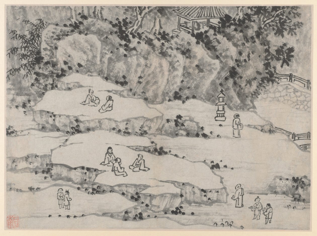 蘇州タイガーヒルの12の景色：1490年以降のノッディングストーンテラス、タイガーヒル... 作： 沈周