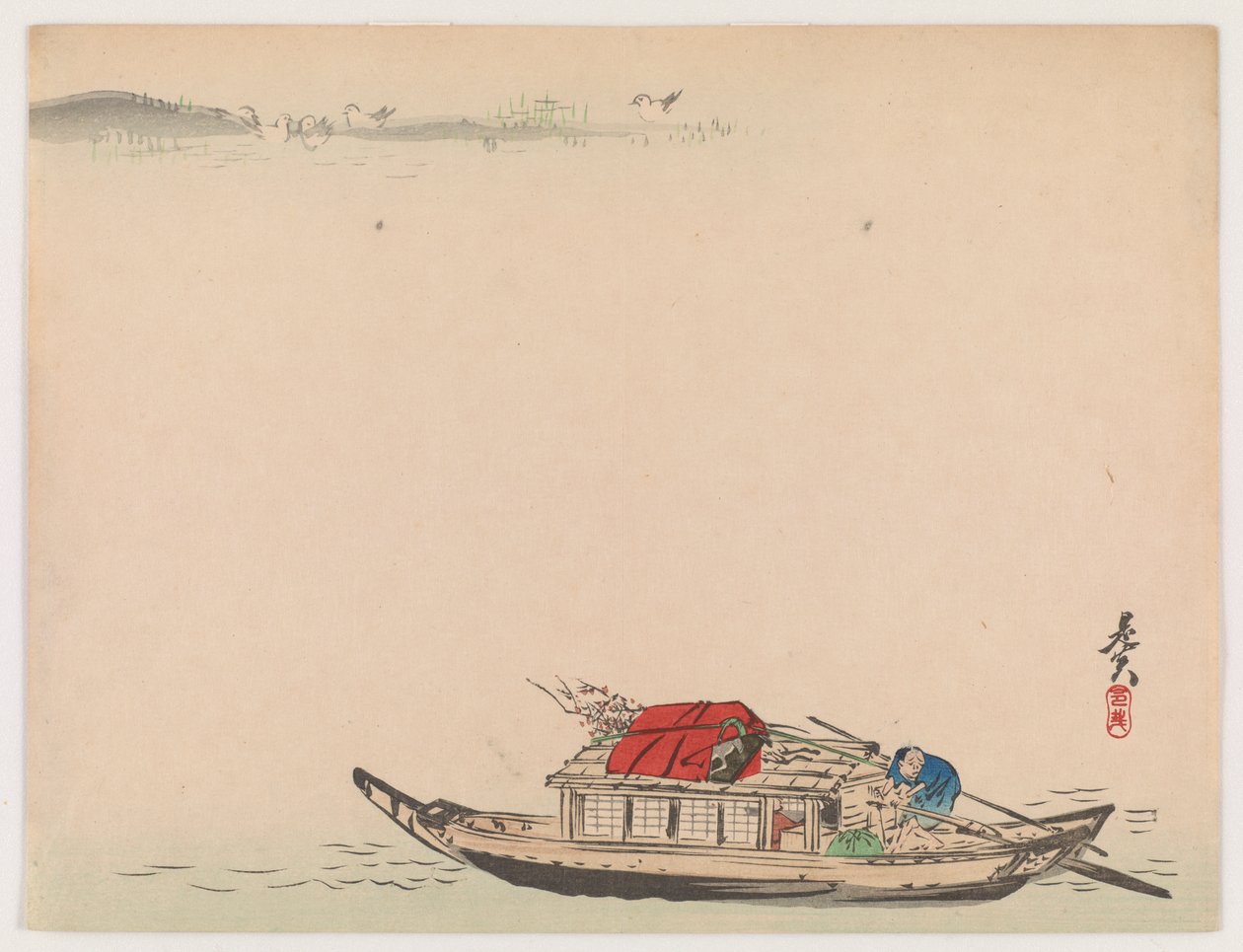 リバーボート（カラー木版画） 作： 柴田絶心
