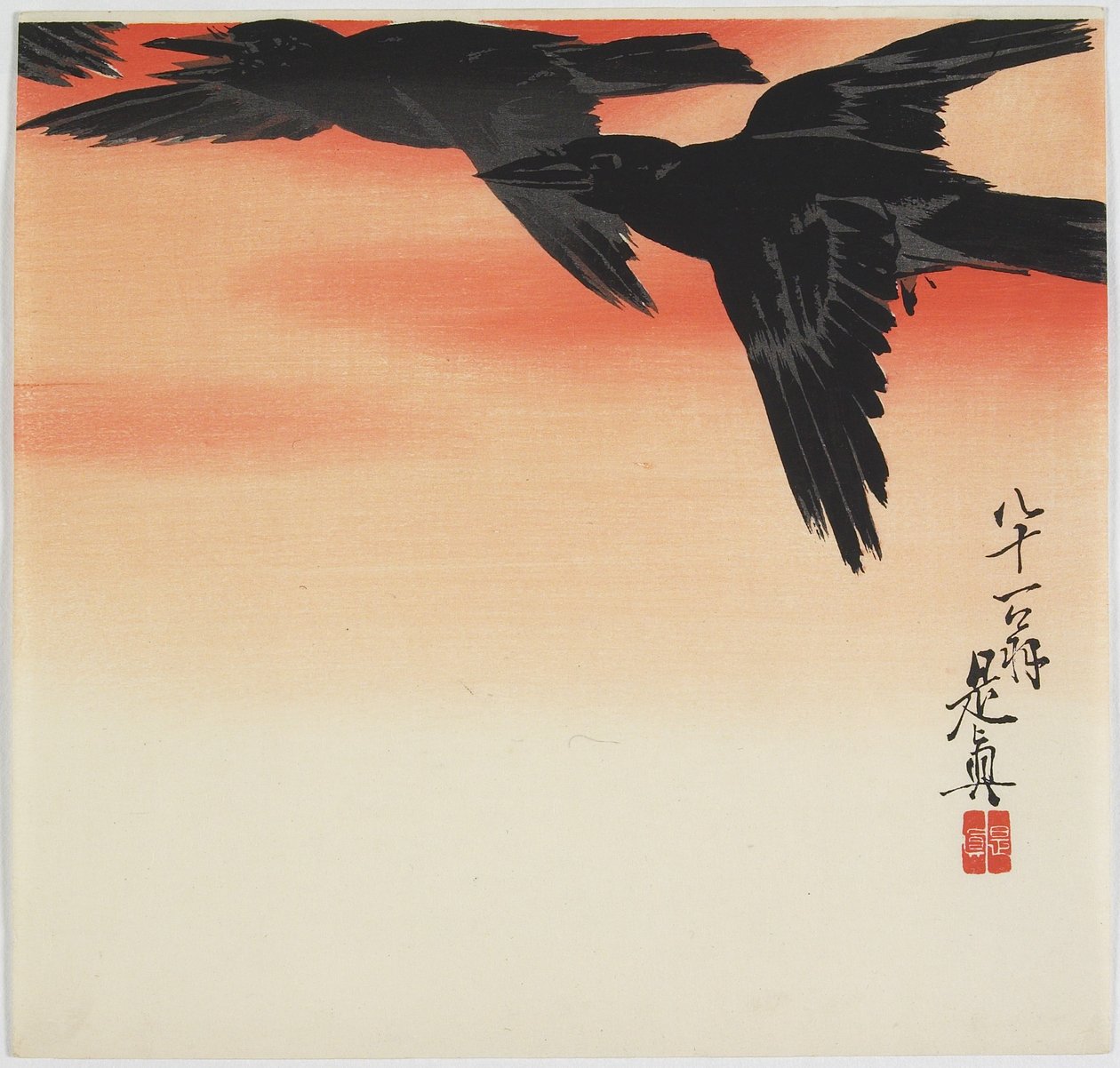 日没で飛ぶカラスc。 1888 作： 柴田絶心