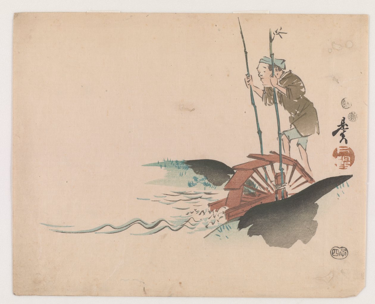 トレッドミルの男（色木版画） 作： 柴田絶心