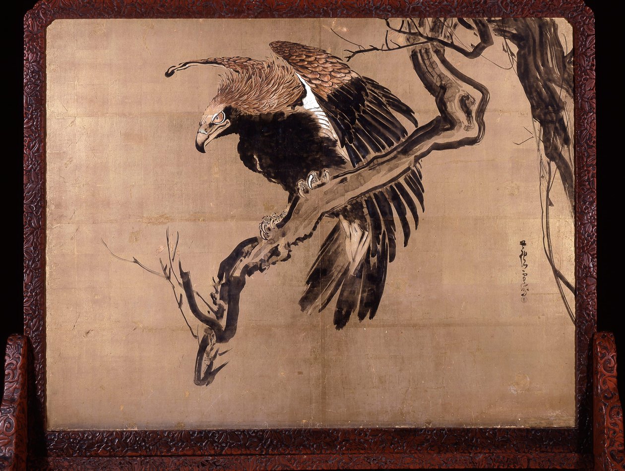 波間の鯉（是真）と枝上の鷲（蘆雪の裏面） 作： 柴田絶心