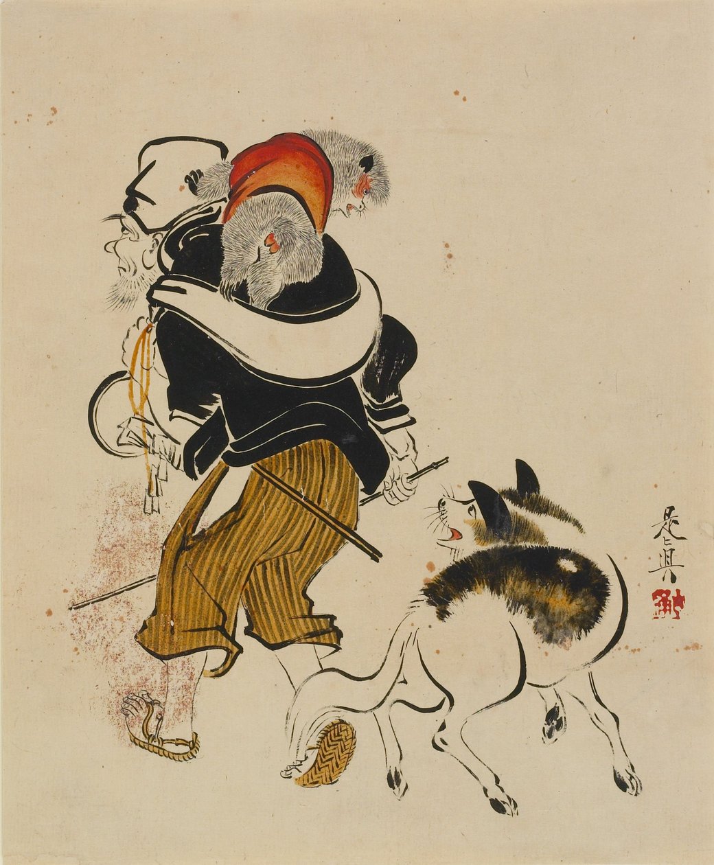 猿回しにほえる犬 作： 柴田絶心