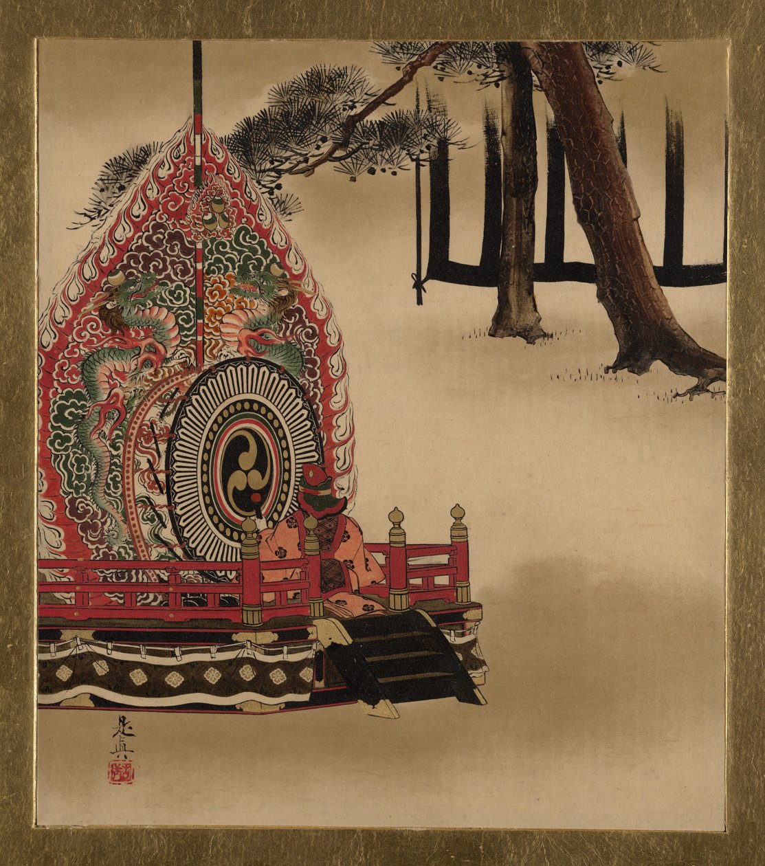 さまざまな題材の漆絵：雅楽舞の太鼓 作： 柴田絶心