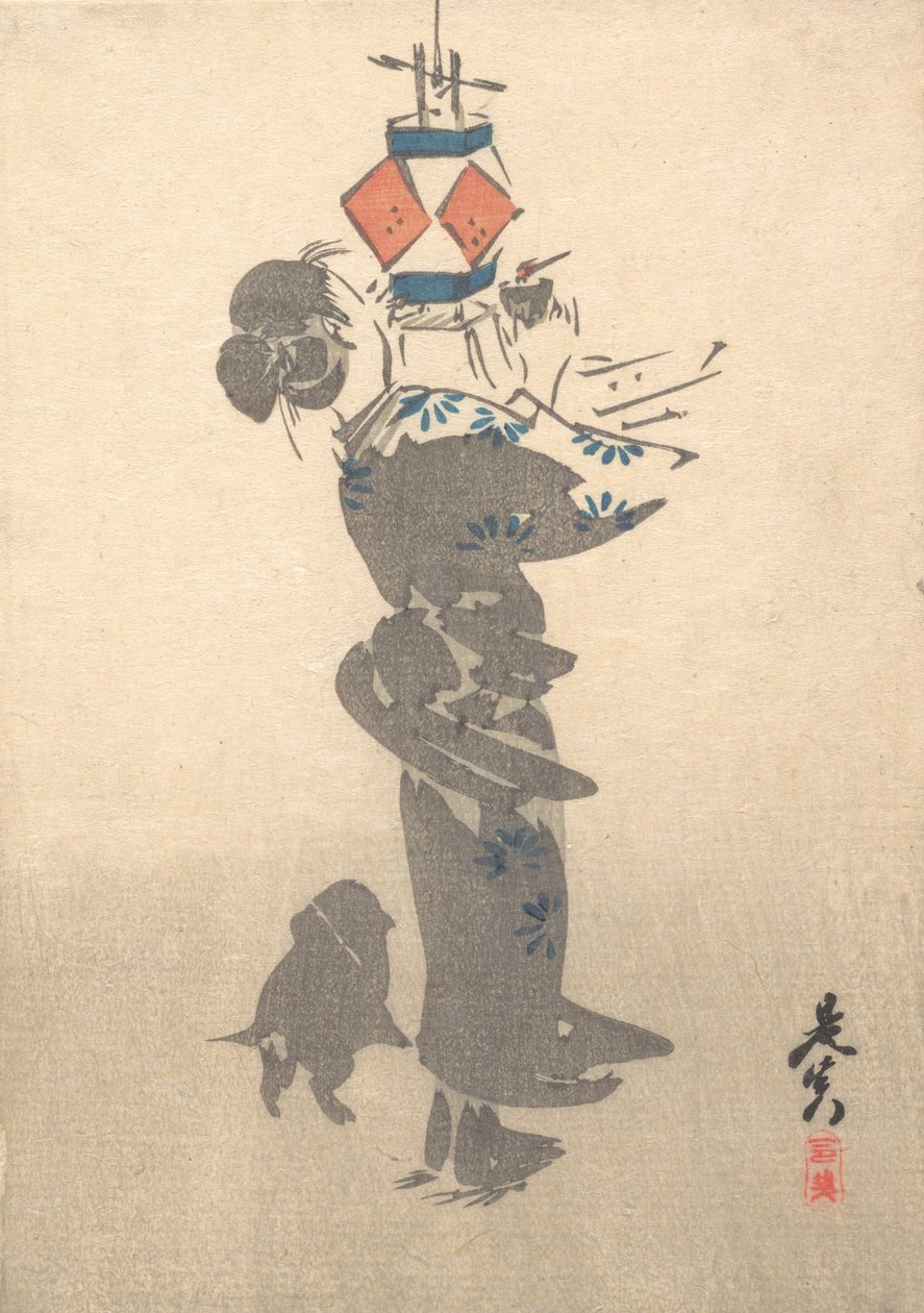お盆の提灯に灯をともす, 1860., 1860. 作： 柴田絶心