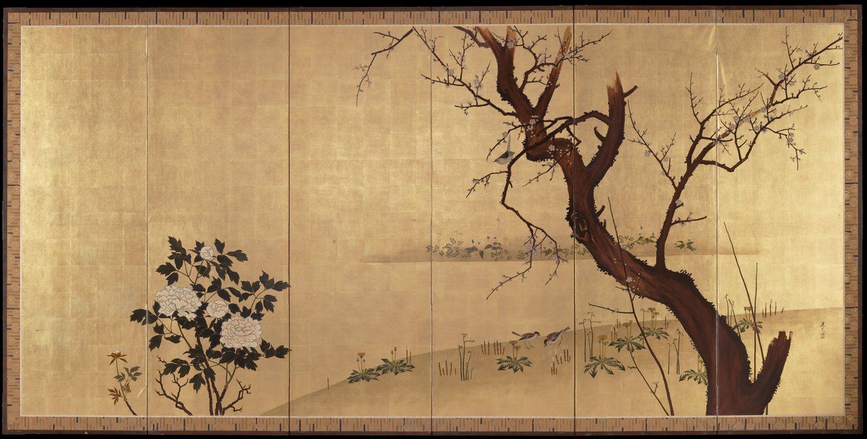 春［『春と秋の鳥と花』対幅の右幅］ 作： 柴田絶心