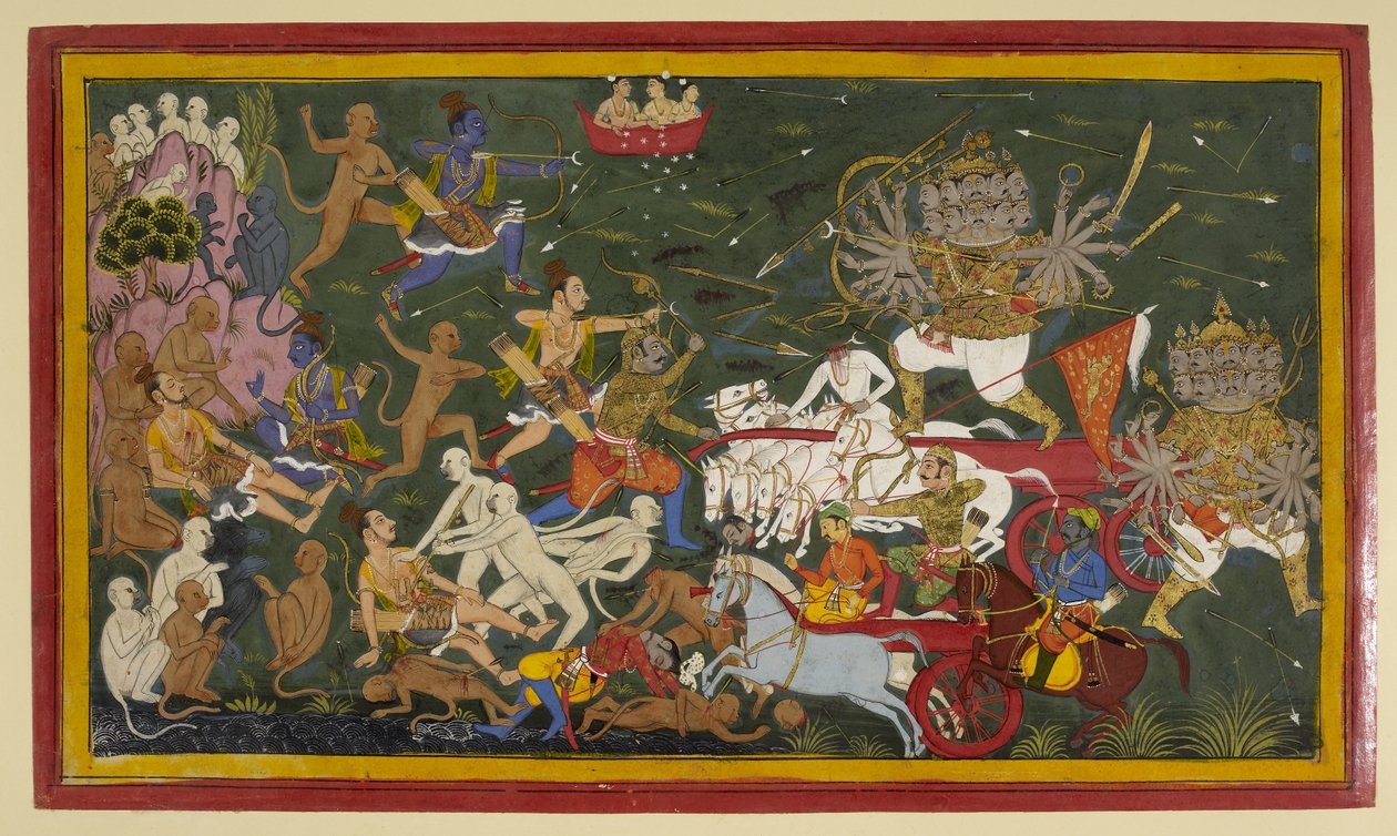追加。 15297 (1) f.142r 十頭の魔王ラーヴァナ「ラーマーヤナ」との戦い 作： 不明