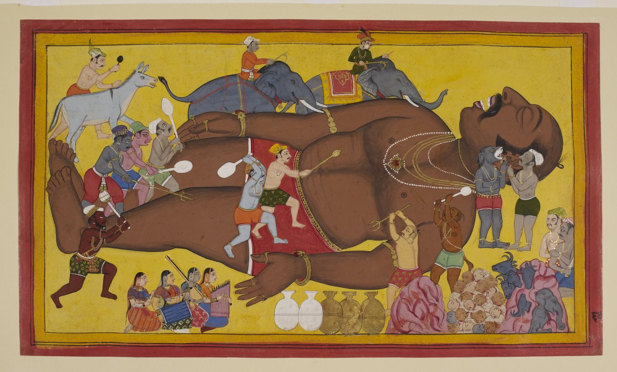 悪魔たちは眠っているクンバカルナを呼び起こし、ラーマと戦わせる。 作： 