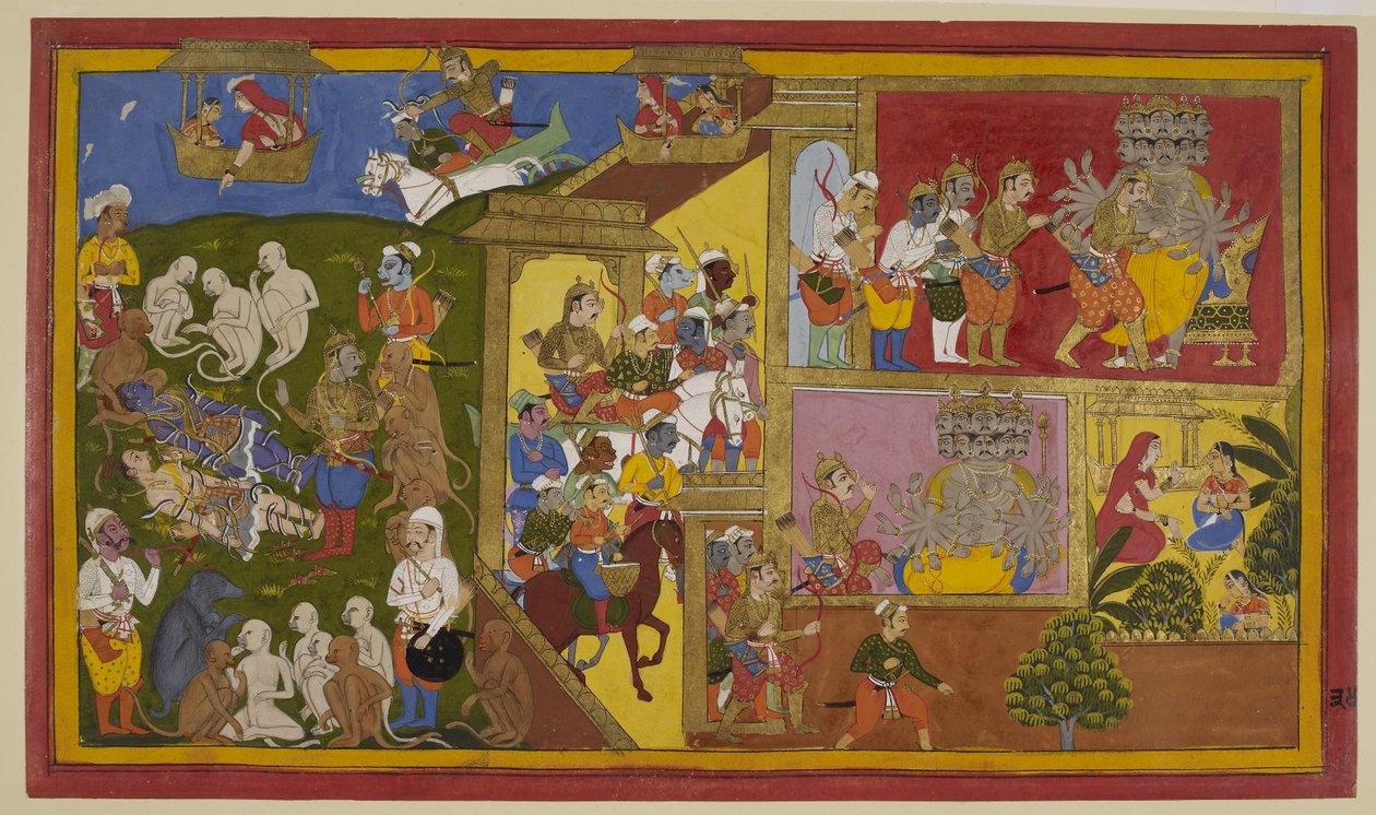 インドラジットはラーマとラクマナを傷つけ、猿たちは絶望するが、ヴィヴィーナは彼らを慰める。 作： 