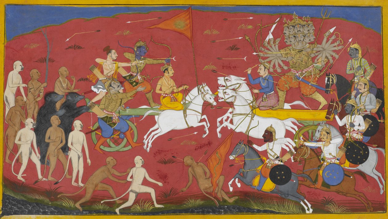 ラーマとラーヴァナの戦車が突撃、ラーヴァナの馬はライオンに変わる 作： 