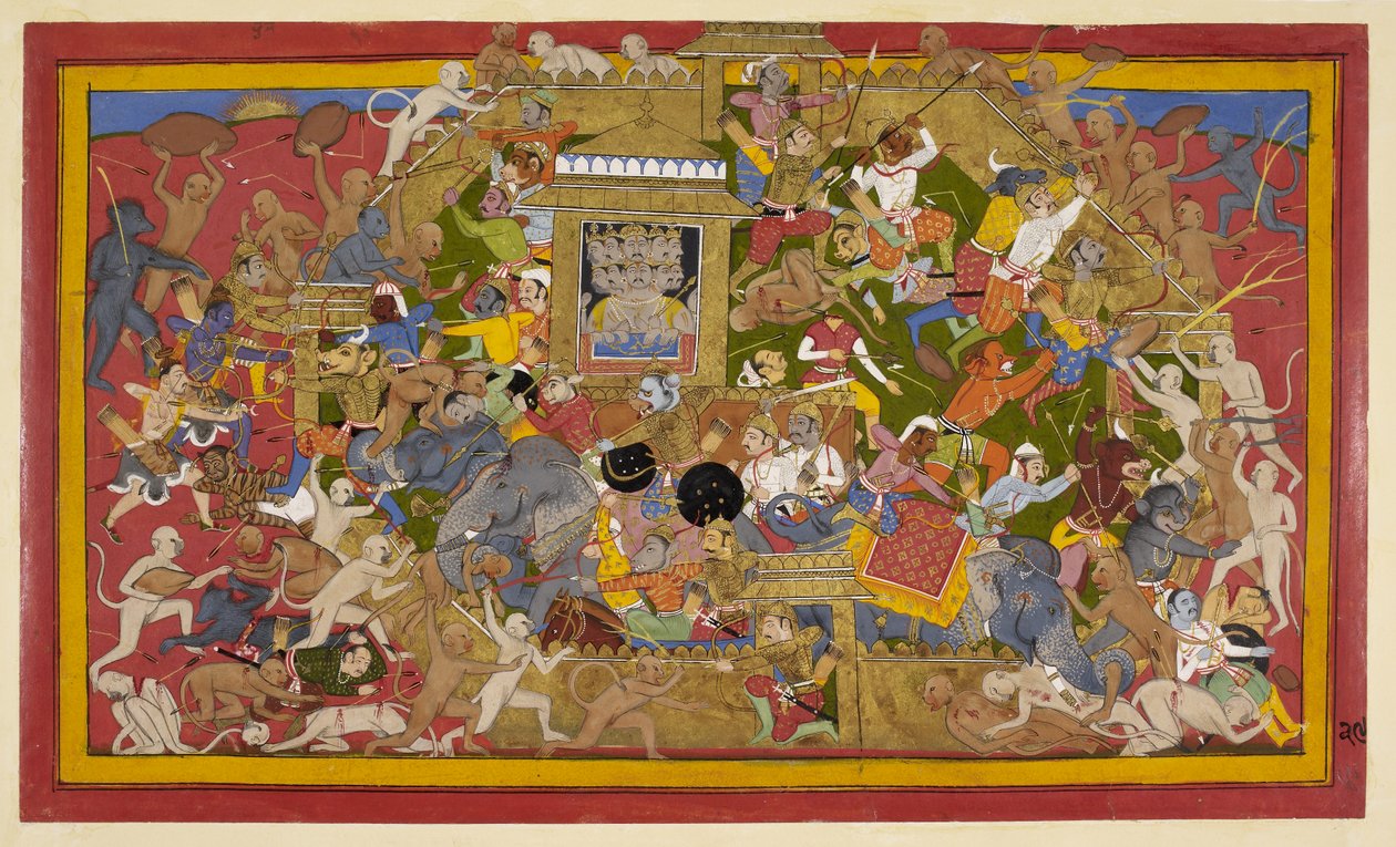 ラーマと同盟軍がインドラジットの象を襲う。 作： 