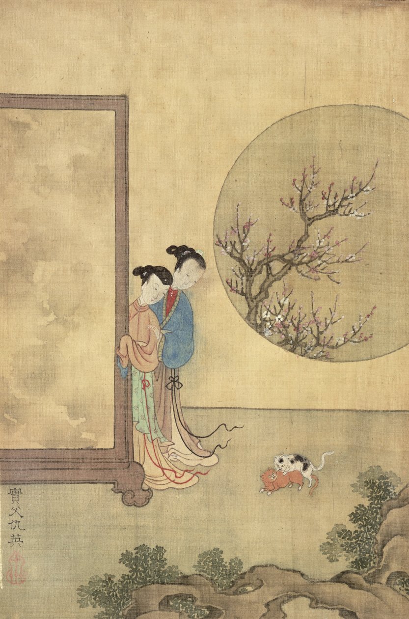 画面の後ろの2人の女の子（紙にインク） 作： シーフー・チュウ・インシーフー・チュウ・イン