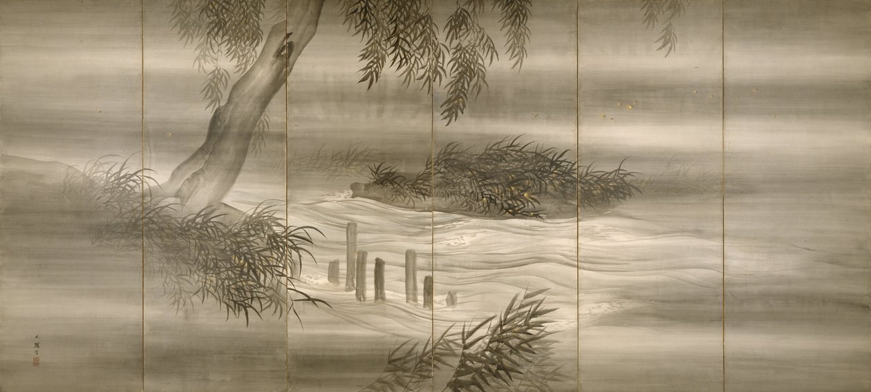 ホタルのいる川の風景、1874 作： 塩川文林