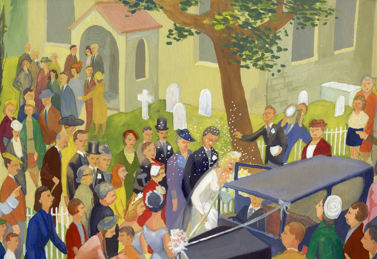 教会の庭での結婚式のグループ、c1948。 作： シャーリー・マーカム