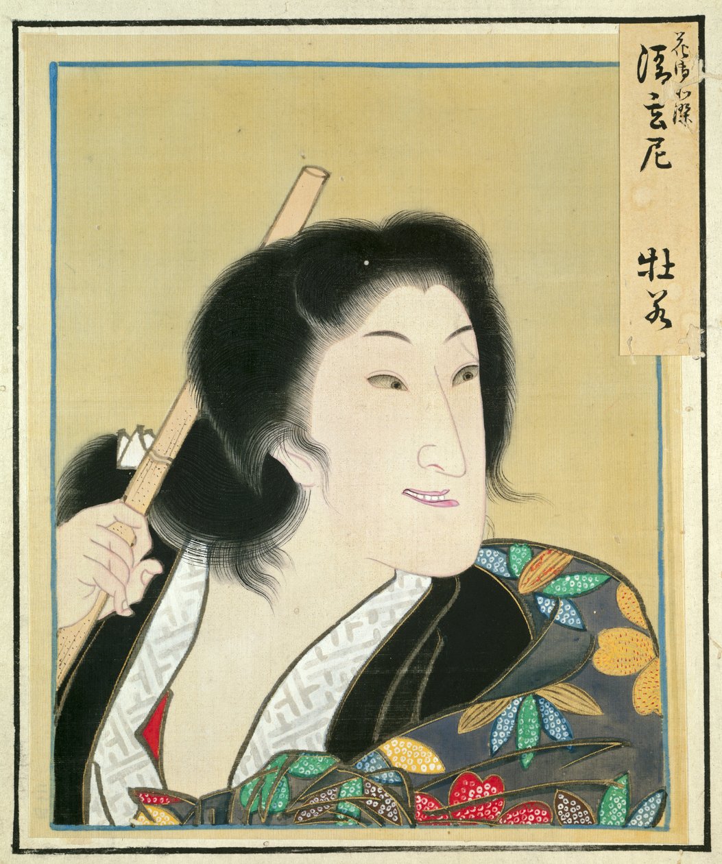 俳優の肖像画のアルバムからの葉、c。 1790～1810年。 作： しょらくさい