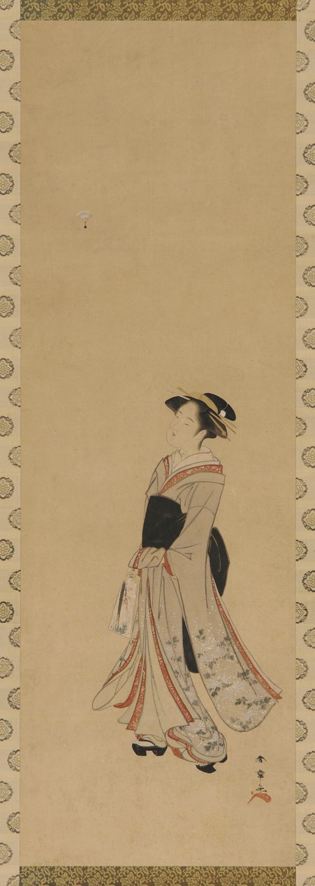 羽子板と羽根を弾く少女 江戸時代・18世紀 作： 春章