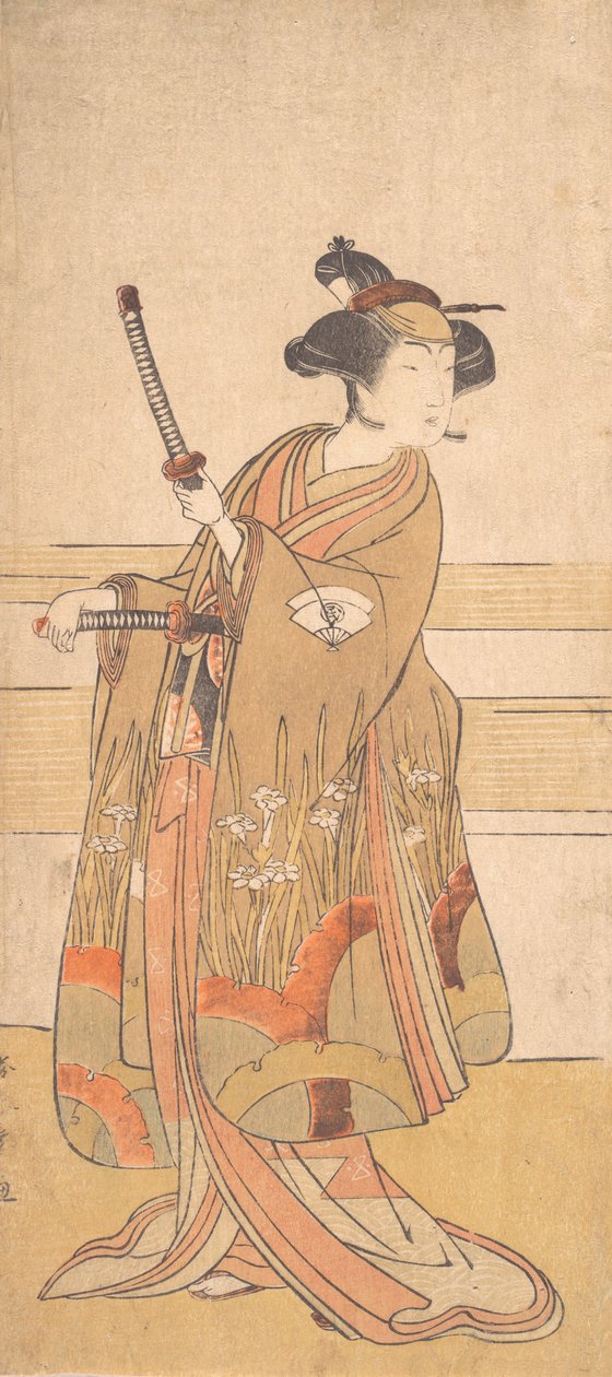 サムライウーマンとしての尾上民蔵。 1775年または 作： 春章
