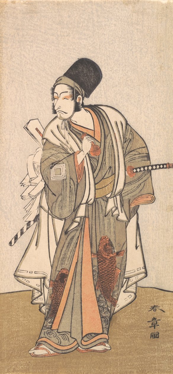 市川家の俳優の立像、おそらく四代目團十郎、1726-1792。 作： 春章