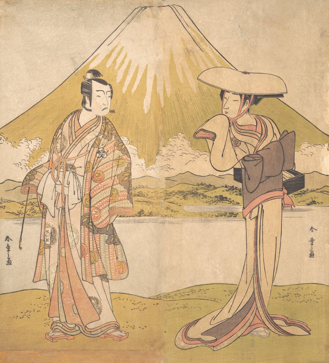 俳優 坂東ミツゴロウ 野に立つ豪華な衣裳の男. 1778年。 作： 春章