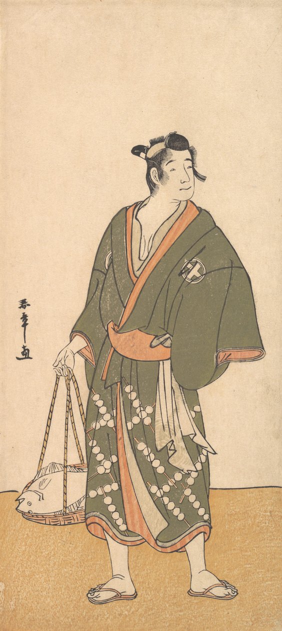 魚の行商人としての三代目俳優大谷広右衛門、1726-1792。 作： 春章