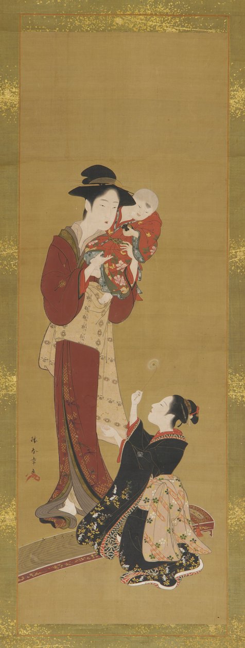 女性、赤ちゃん、少女、1726～1868年。 作： 春章