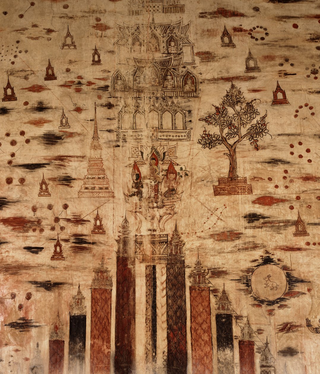 メル山を描いた壁画、1734年（石にペイント） 作： シャムの学校
