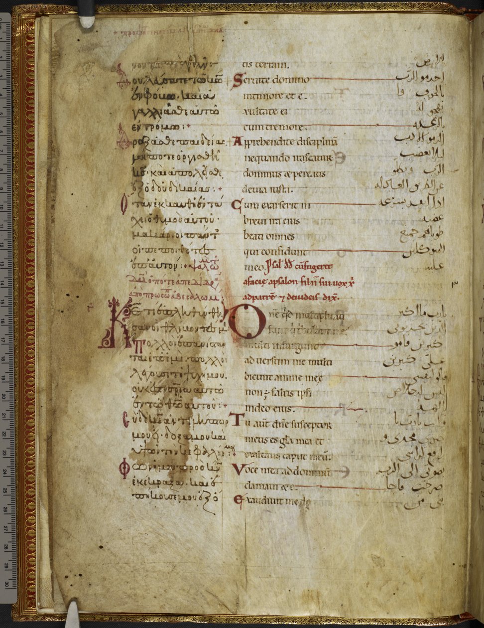Harley MS 5786 f.2v Trilingual Psalter. Rahlfs 174、c.1130-54（ベラム） 作： シチリアの学校