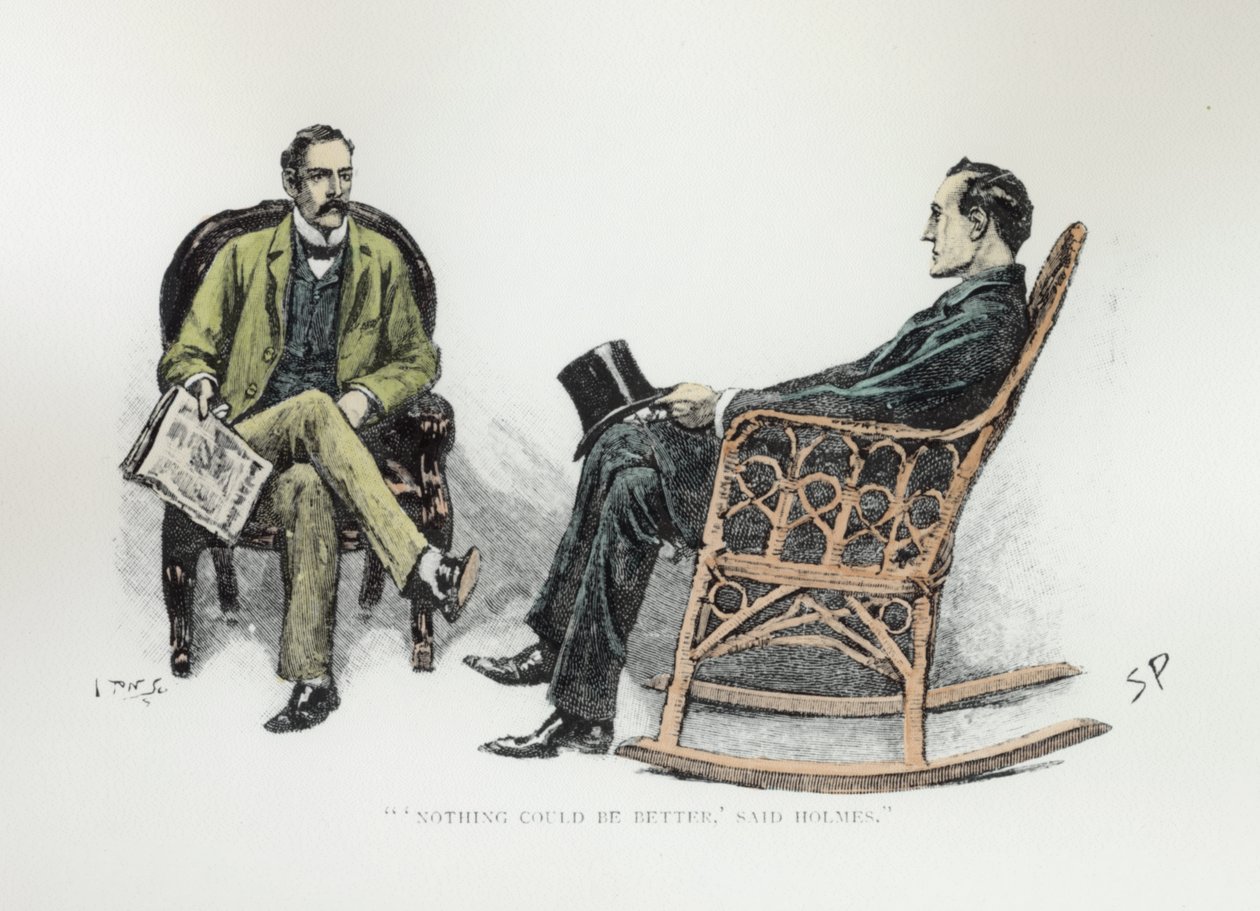 「より良いものはあり得ないと、ホームズは言った」Arthur Conan Doyle（1859-1930）による「The Stockbroker&39;s Clerk」のイラスト、「Strand Magazine」、1893年3月に発行（後の色付け） 作： シドニーパジェット