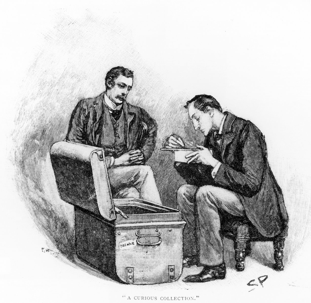 「好奇心旺盛なコレクション」、アーサー・コナン・ドイル（1859-1930）による「The Musgrave Ritual」のイラスト、1893年5月「Strand Magazine」に掲載 作： シドニーパジェット