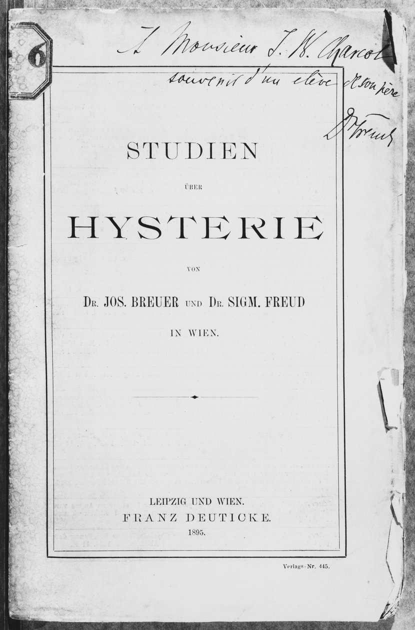 ヨーゼフブロイアー（1842-1925）とフロイトによる &39;Studien uber Hysterie&39;の表紙 作： ジークムント・フロイト