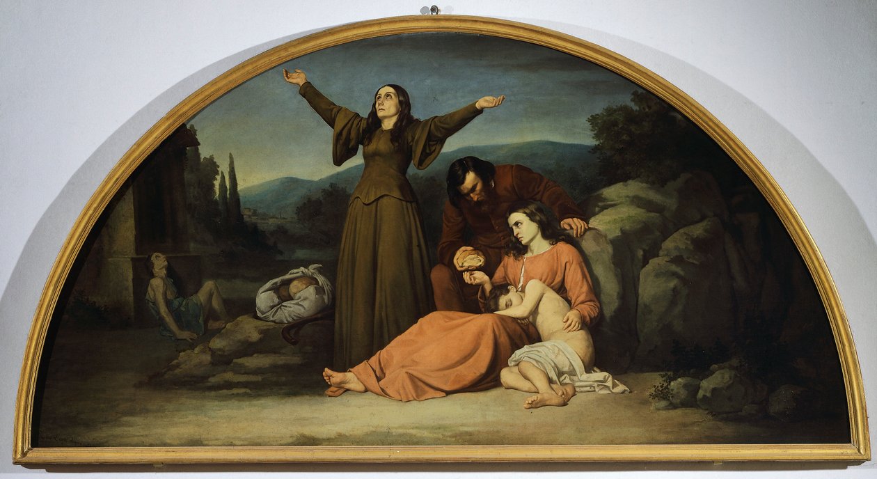 飢饉のルネット、シルヴェストロ・レガ（1826-1895）作、カントン礼拝堂、モディリアーナ、エミリア・ロマーニャ 作： シルベストロ・レガ