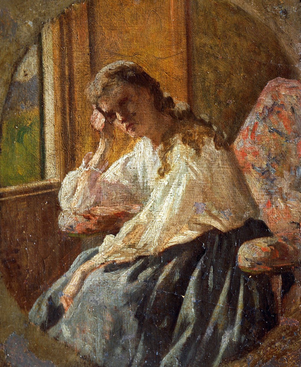 シルベストロ・レガ（1826-1895）の「女性像の習作」、三枚組の細部 作： シルベストロ・レガ